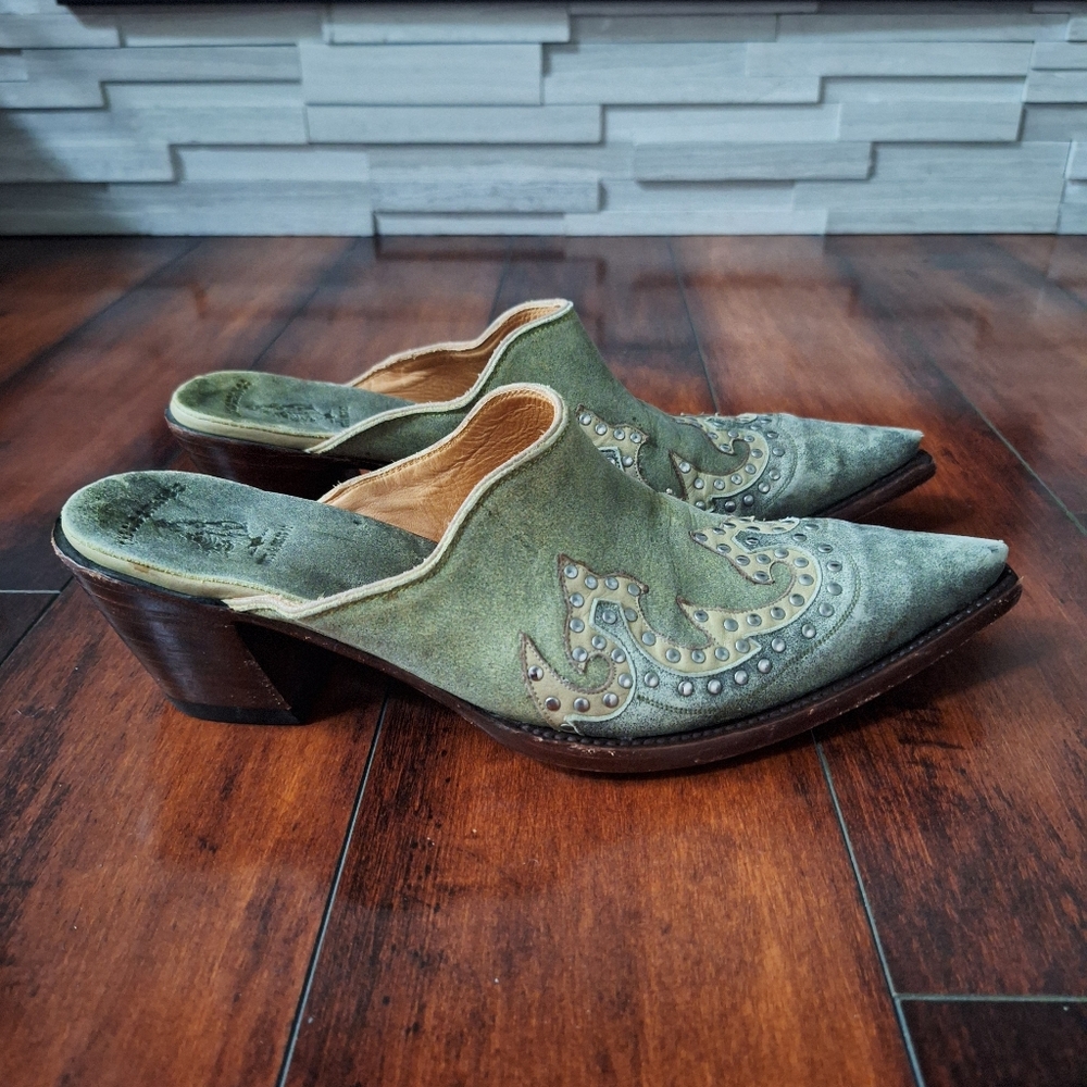 Green Pointed Toe Slip-On Women's Mules - Picture 5 of 9